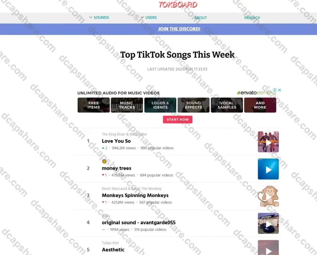 一周TikTok热门歌曲:Tokboard