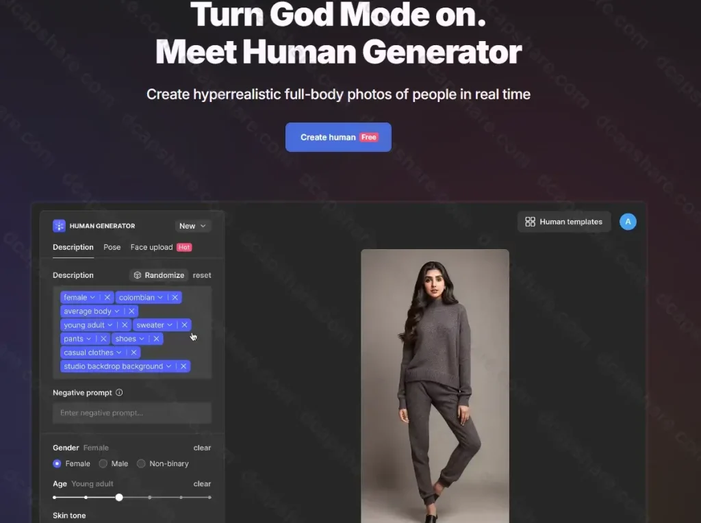AI人类生成器实时生成真实全身照:AI Human Generator